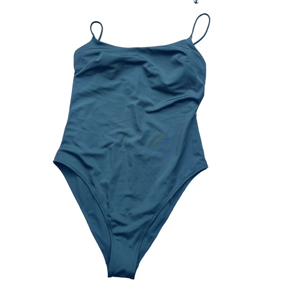 NWOT Size M H&M Swimsuit. Simple yet trendy green spaghetti strap high leg holes - Picture 3 of 7